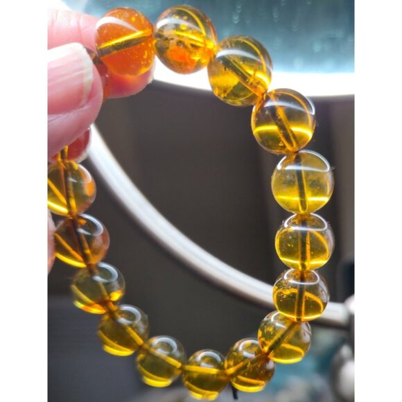Vintage Baltic Honey Amber Bead Stretch Bracelet Natural Inclusions 12mm Beads - Picture 2 of 7